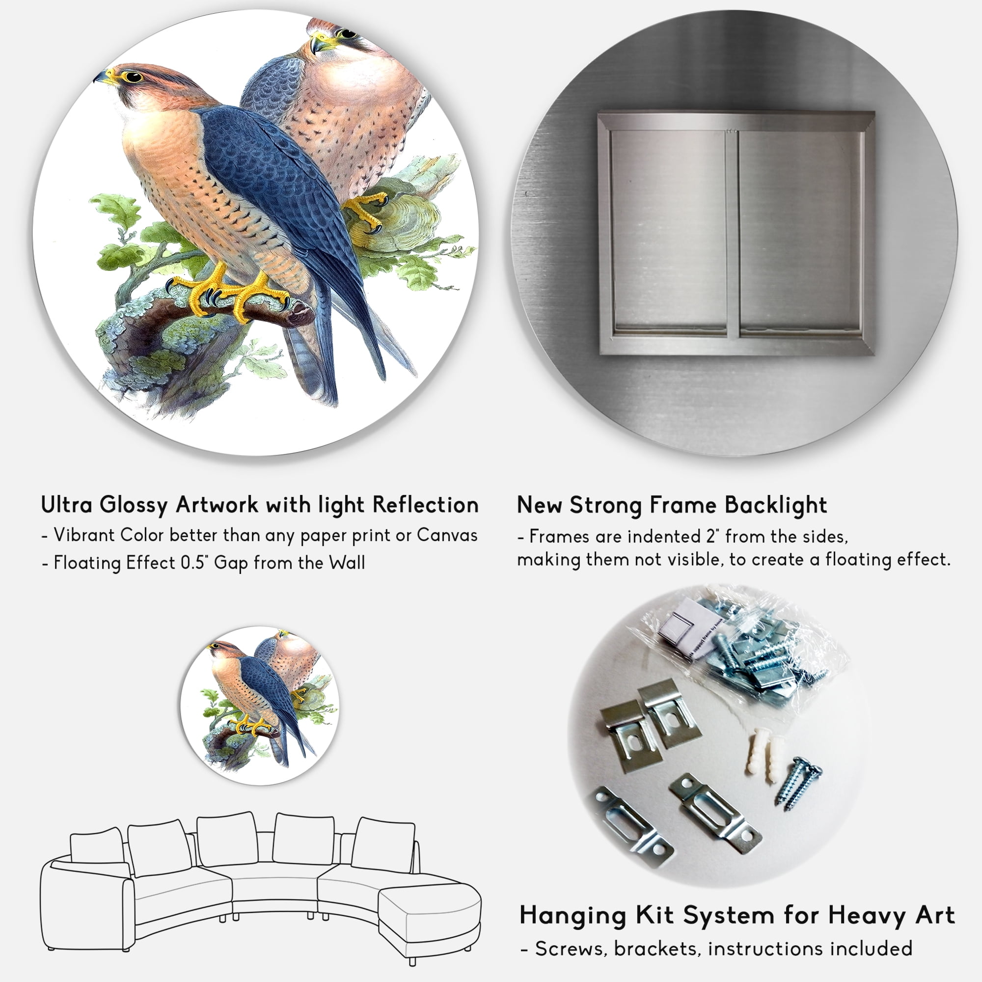 Designart 'Ancient Birds II' Traditional Circle Metal Wall Art 11x11 - Disc of 11