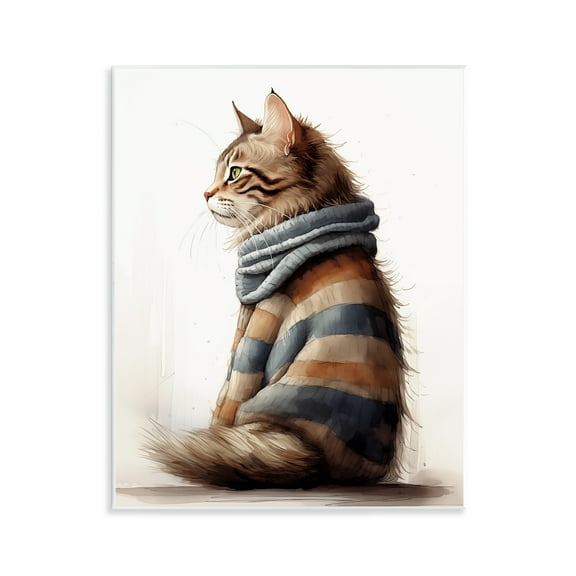 Stupell Industries Cat in Striped Sweater Animals & Insects Painting Unframed Art Print Wall Art, 11 x 14