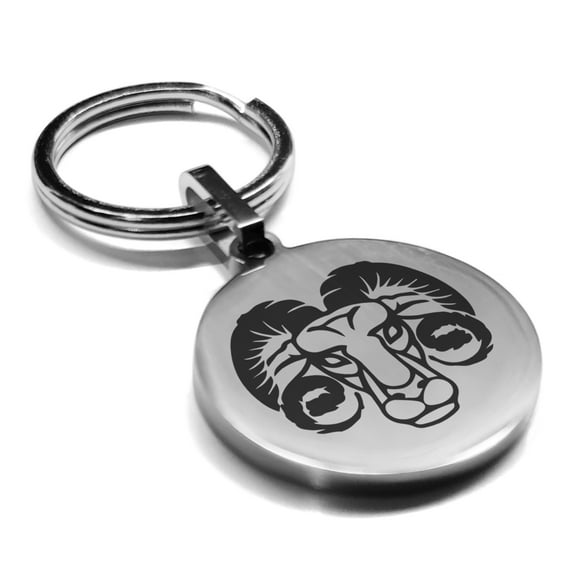 Stainless Steel Aries Zodiac (Ram) Round Medallion Keychain Circle Ring