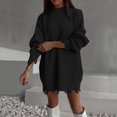 thumbnail image 2 of IROINNID Pullover Sweater for Women Crewneck Mid-long Sweater Knitted Loose Fit Long Sleeve Ripped Hem Stylish Casual Sweater,Black, 2 of 5