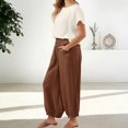 thumbnail image 7 of Delayuji Womens Wide Leg Pants Cotton Linen Pants Barrel Pants Baggy Elastic Waisted Pants Loose Trousers With Pockets, 7 of 7