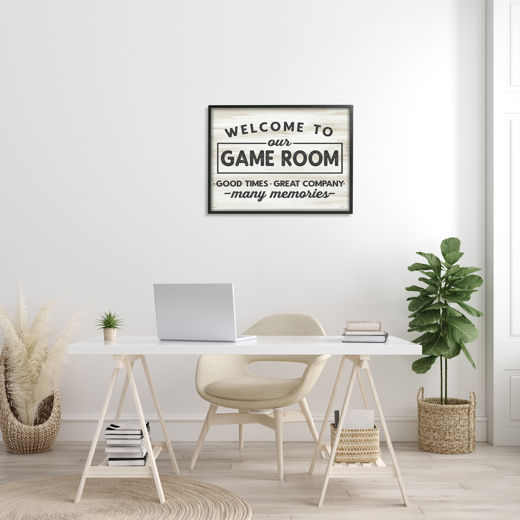 Stupell Industries Welcome To Game Room Beauty & Fashion Painting Black Framed Art Print Wall Art, 30 x 24