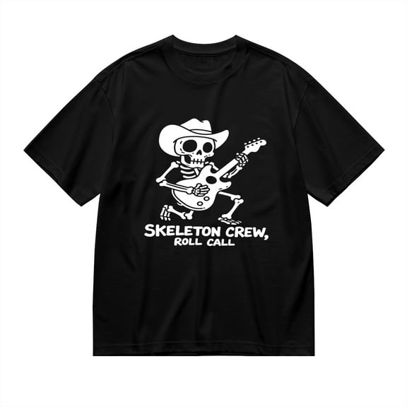 SKELETON CREW ROLL CALL,Skeleton Playing Guitar Print 2, Vintage T Shirt, Cotton T-Shirt for Men, 23666341,M