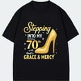 thumbnail image 3 of Black T Shirt With Gold High Heel And Stepping Into My 70th Birthday With Gods Grace Mercy Text For Birthday Celebration, 3 of 3