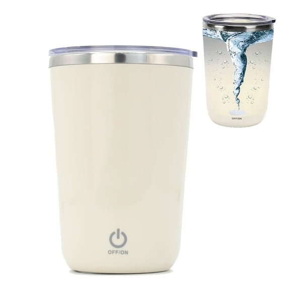 DaaSiGwaa Rechargeable Self Stirring Mug - Magnetic Electric Auto Mixing Stainless Steel Cup for Office/Kitchen/Travel/Home Coffee/Tea/Hot Chocolate/Milk-410 ml/13.9 oz(Beige)