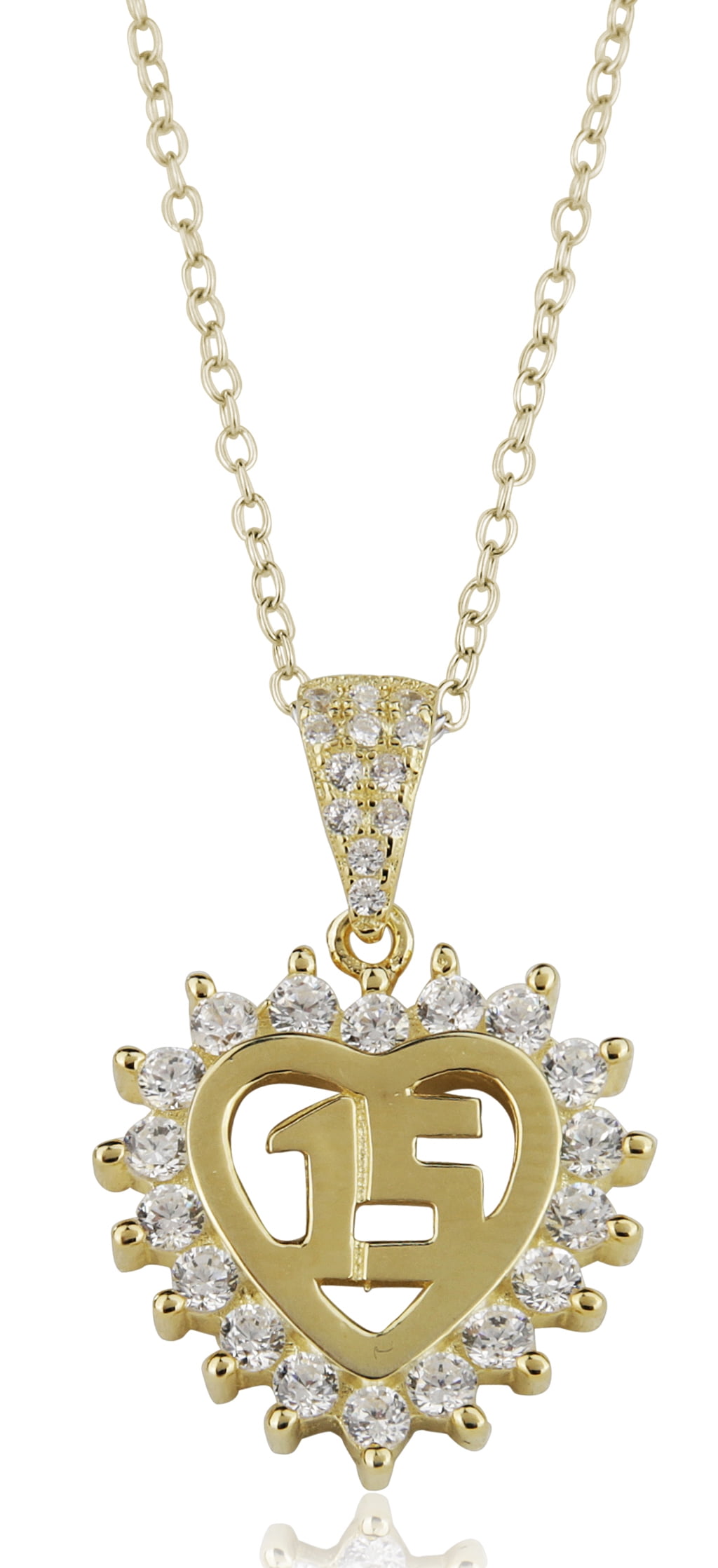 Quinceanera Sweet 15 Pendant Necklace Sterling Silver Heart Cz Stones For Girls Women By Jewelry