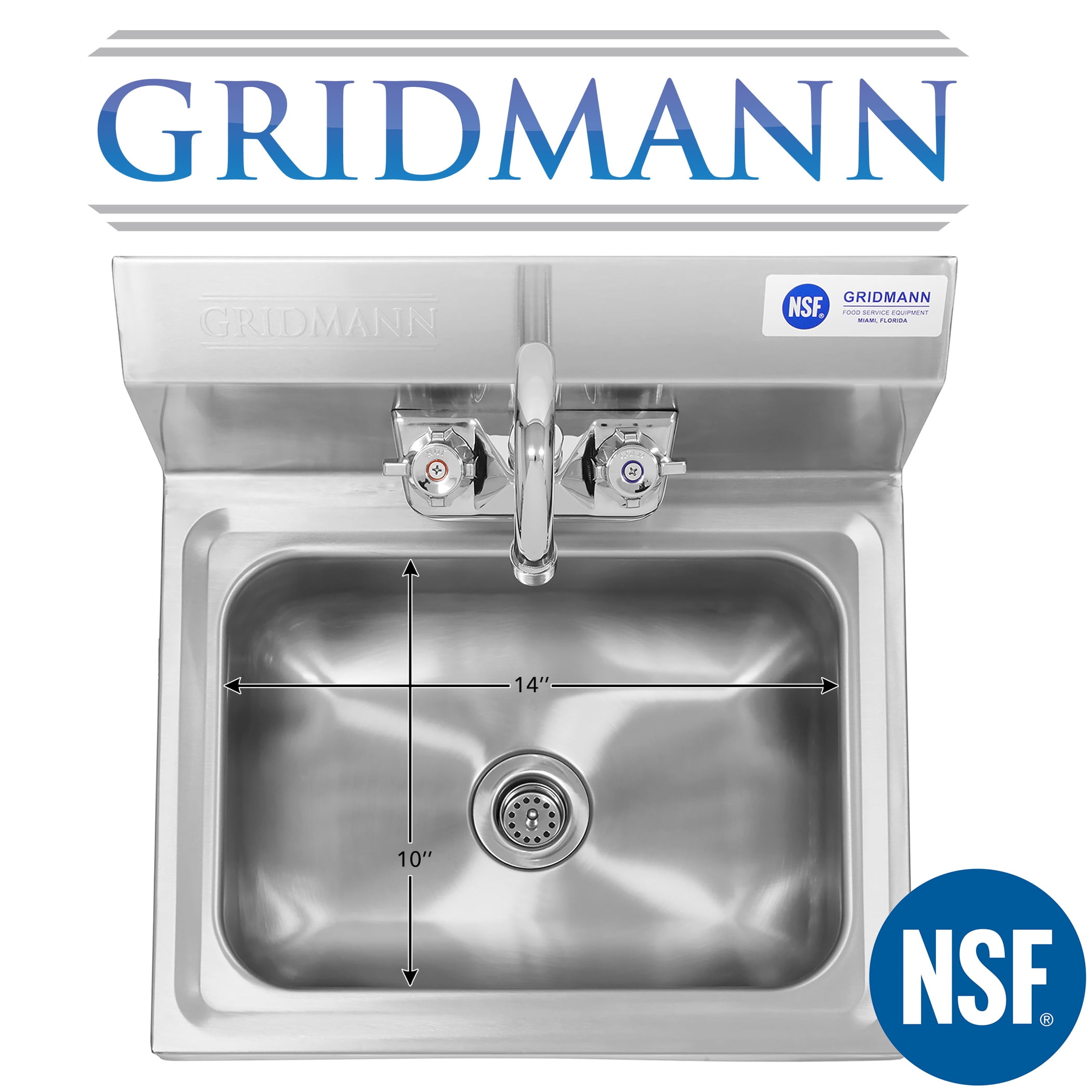 GRIDMANN Commercial NSF Stainless Steel Hand Washing Sink w/ Faucet, Wall Mount