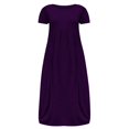 thumbnail image 5 of Summer Polyester Short Sleeve Full-Length Maxi Spandex Dresses for Women Purple Solid Color Crew Neck Plus Size T Shirt Dress 3XL, 5 of 5