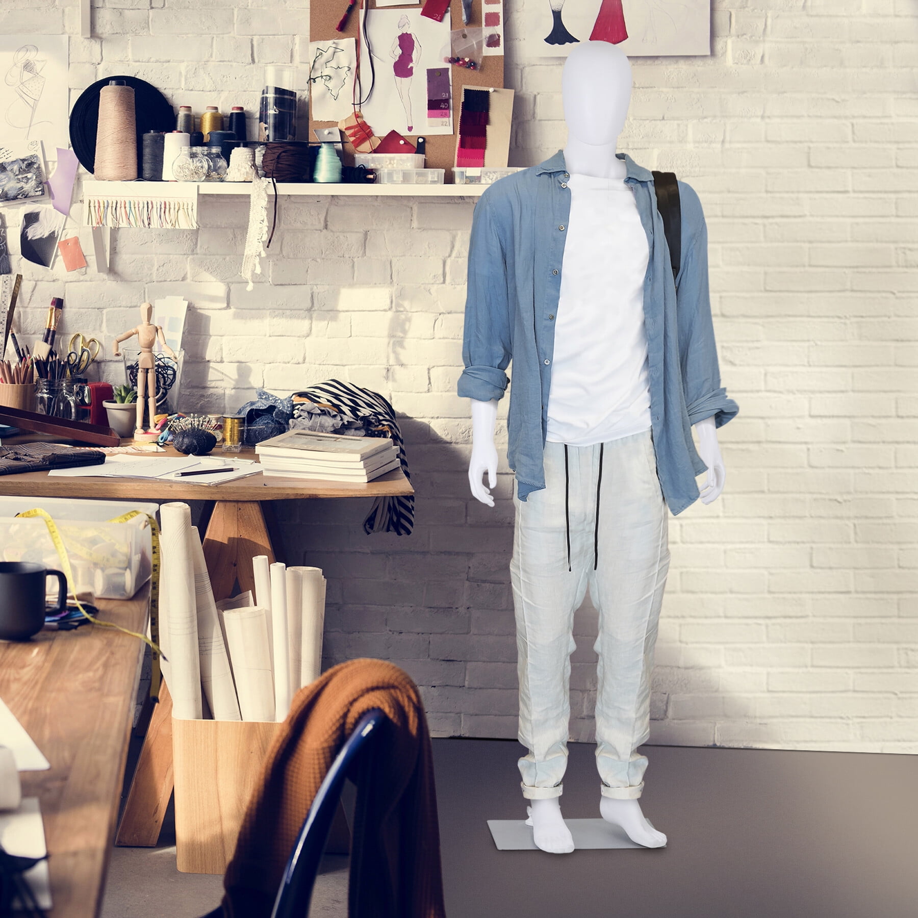 ZENY 73" Full-Body Male Mannequin with Adjustable Metal Base, White, 73.62", New