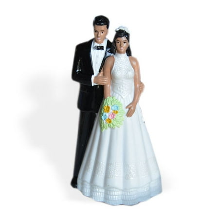 Russian Wedding Cake - Vintage Style Bride and Groom Wedding Cake Topper Dark Skin Black Hair