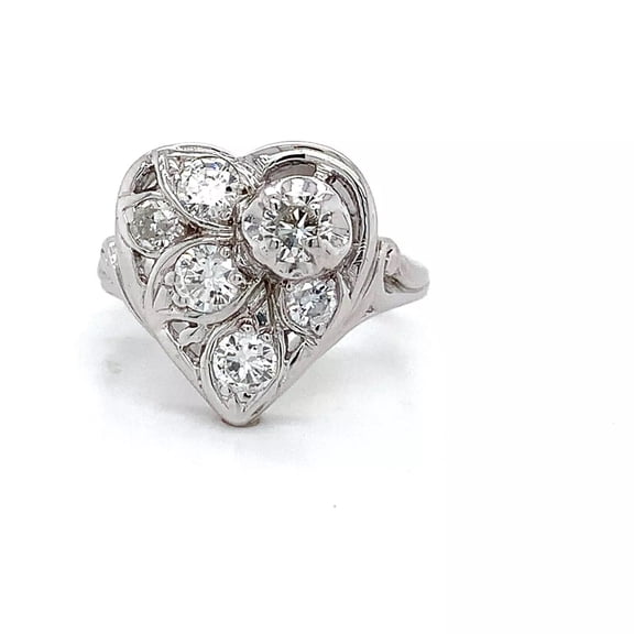 Heart Shape Vintage Art Deco Engagement Ring For Women 1.9 Ct Diamond 14K White Gold Over