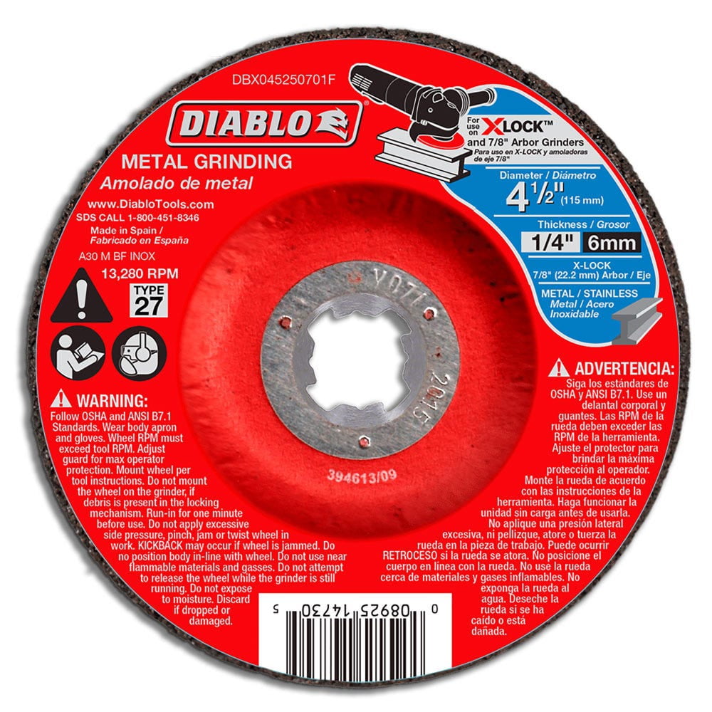DiabloDBX045250701F 41/2 in. Type 27 Metal Grinding Disc for XLock