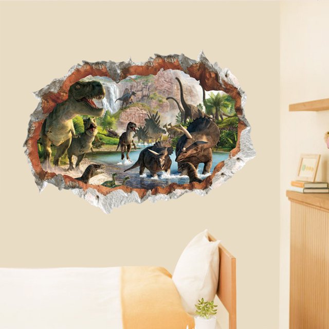 Pegatinas de pared de dinosaurios para niños, pegatinas de pared 3D aplastadas, decoración de pared extraíble para habitación de niños, dormitorio, sala de estar