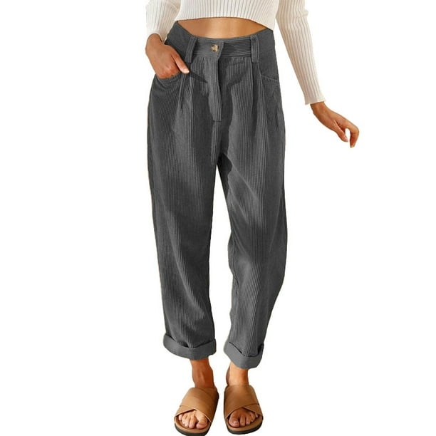Pantalones casuales de cintura alta de otoño para mujer, pantalones rectos sueltos de pana de color sólido europeo y americano para mujer