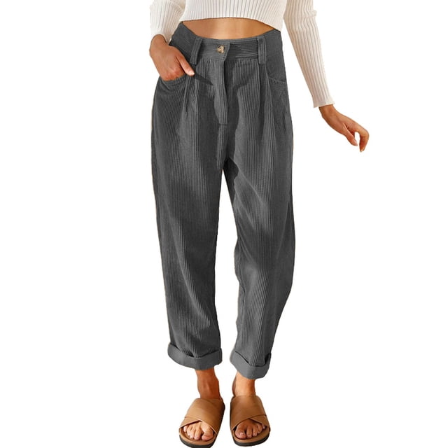 Pantalones casuales de cintura alta de otoño para mujer, pantalones rectos sueltos de pana de color sólido europeo y americano para mujer