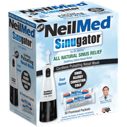 NeilMed Sinugator Cordless Pulsating Nasal Irrigator (Dual Speed) with 30 Premixed Packets and 3 AA Batteries - Black