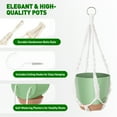 thumbnail image 3 of 3-Pack Self Watering Hanging Plant Pots with Macrame Hangers, Plastic Planters with Drainage Holes and Saucers, Indoor Outdoor Flower Pots, Includes 3 Ceiling Hooks, 7"/6"/5.5" (Green), 3 of 8