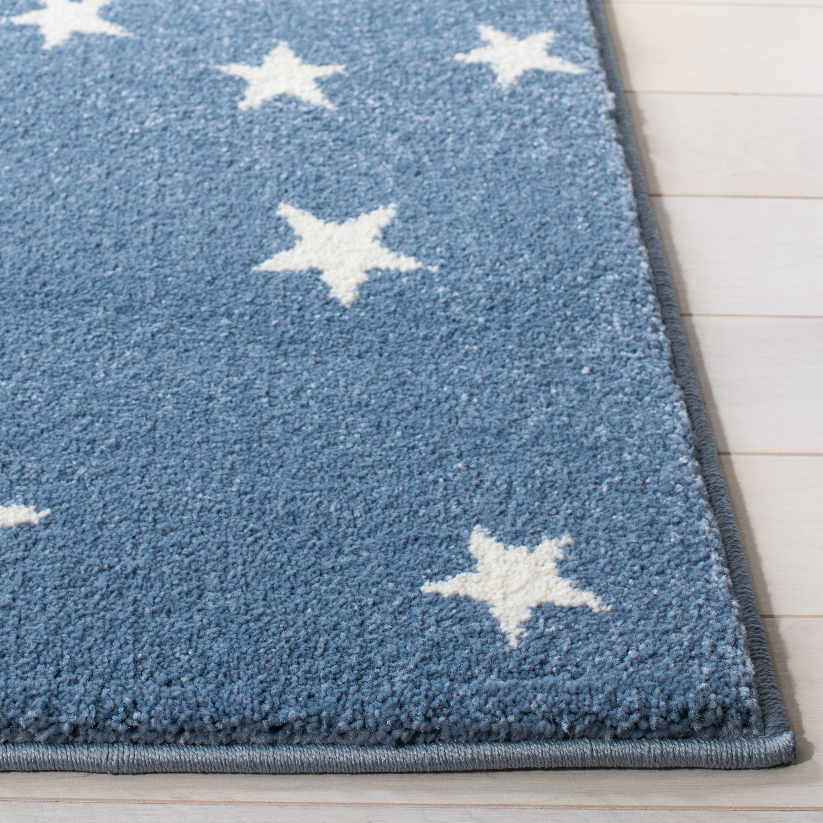 SAFAVIEH Carousel Kids Moon in the Stars Area Rug, Light Blue/Gray, 5'3" x 5'3" Square