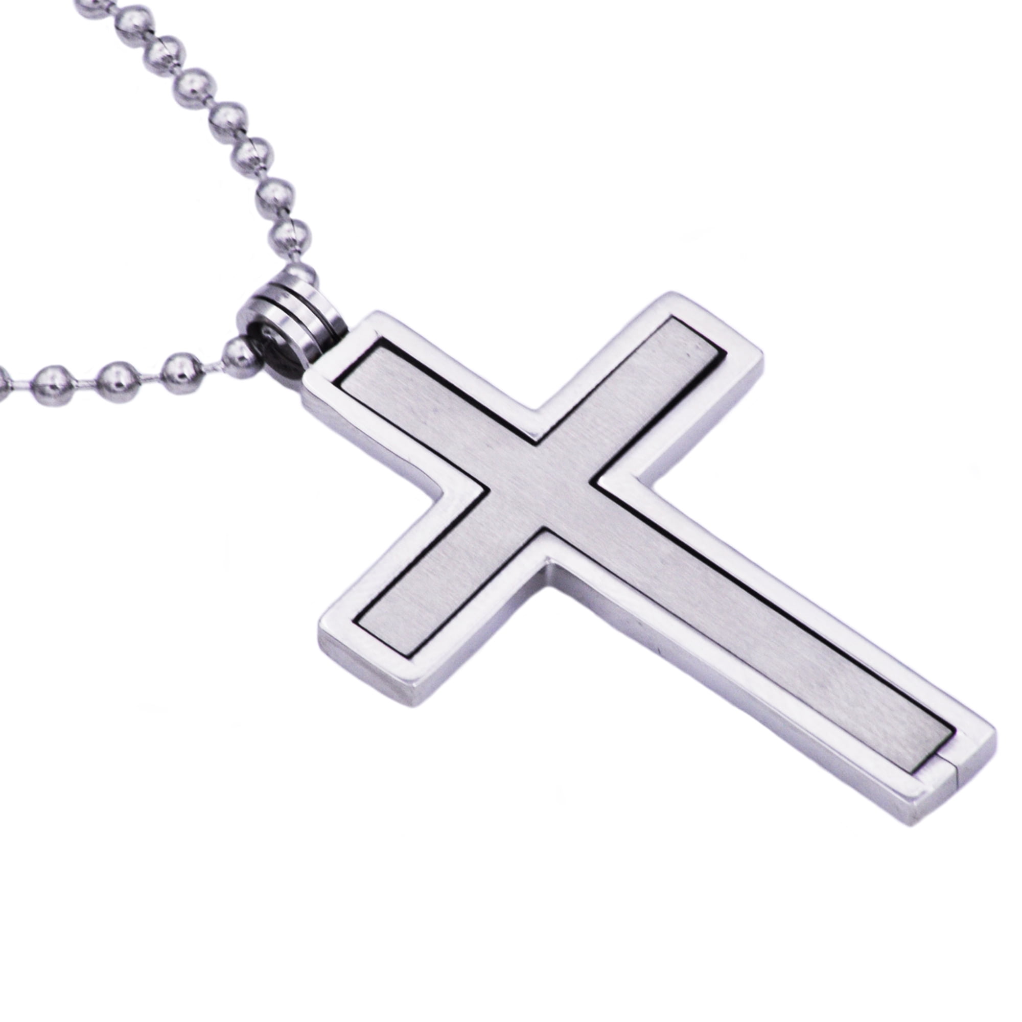 Double Accent Sterling Silver Black Rhodium Plated Spanish Lords Prayer Engraved Cross Padre Nuestro Praying Pendant