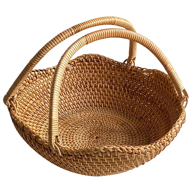 Cesta tejida de ratán con asa Cesta tejida de ratán Cesta de regalo vacía Cesta de almacenamiento tejida portátil