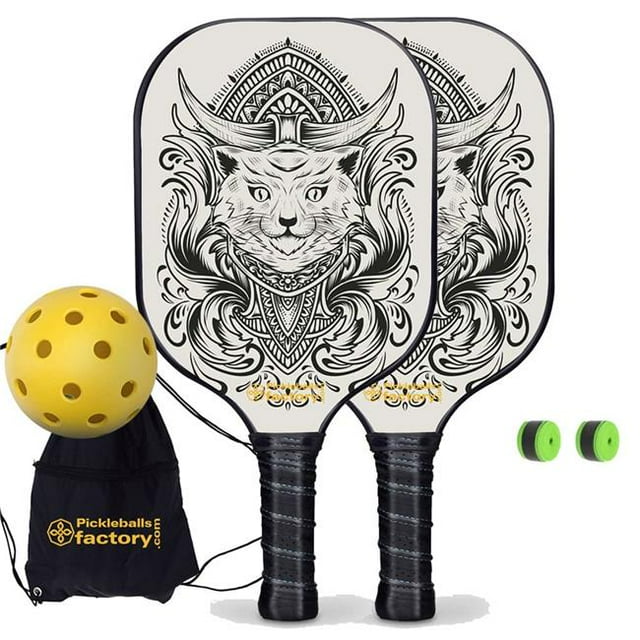 Pickleball Factory PB0003-6-C Pickleball Paddle Set - Egyptian Cat Level Up Pickleball Rackets, Pickleball Net Set, Carbonfiber Graphite