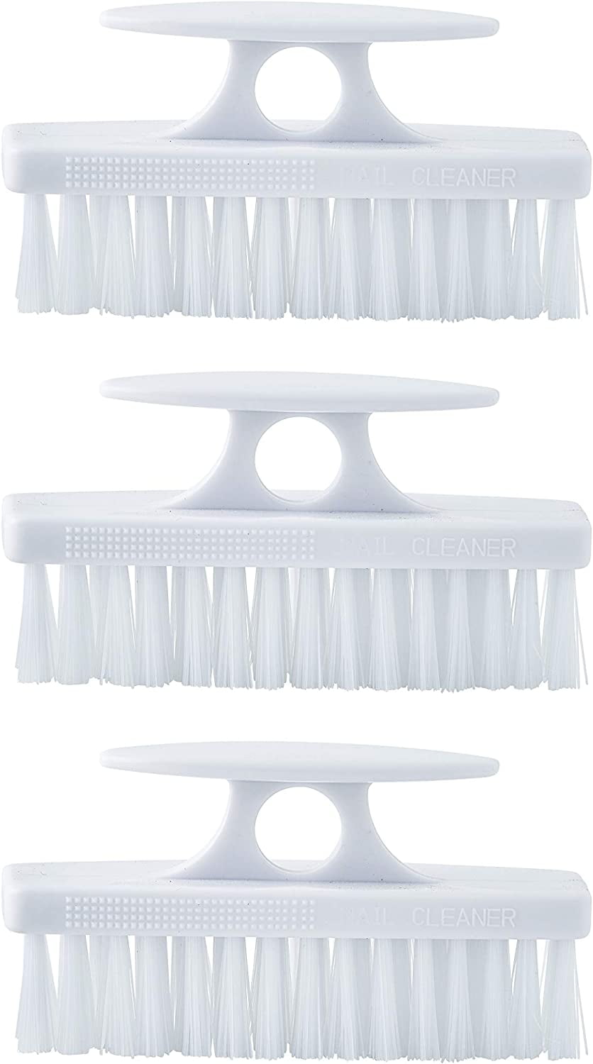 Superio White Nail Brush Cleaner with Handle, 3 Pack Durable Brush