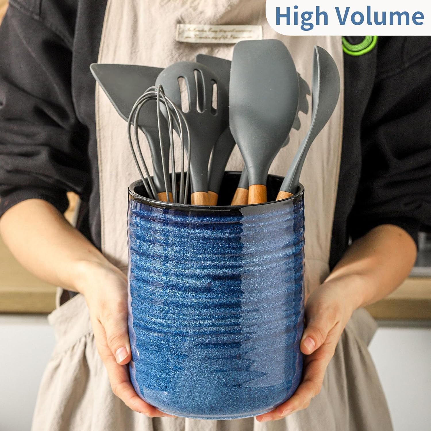 Hasense Ceramic Utensil Holder Blue Set of 2