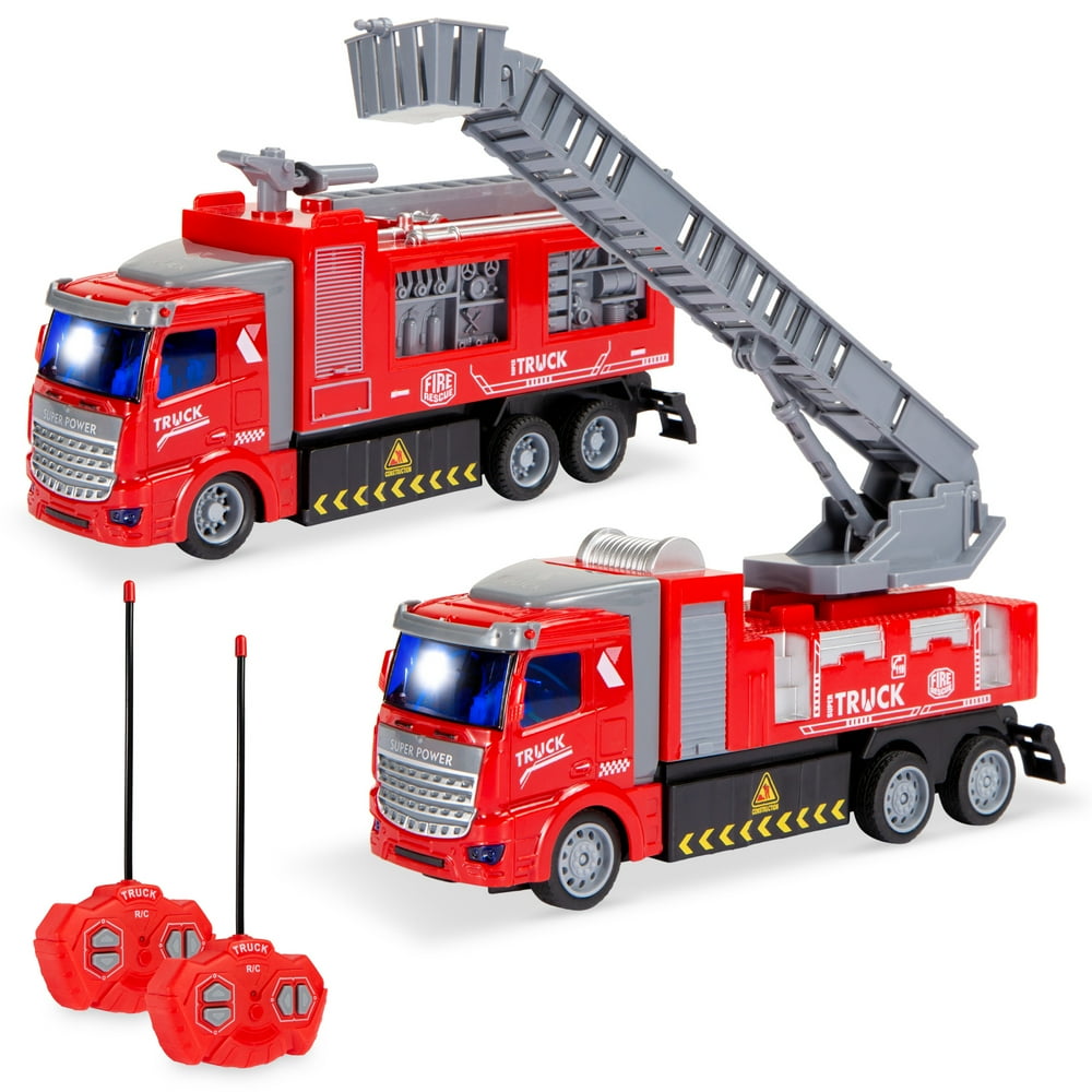 Best Choice Products 2-Pack Remote Control Fire Truck Toy RC Cars with