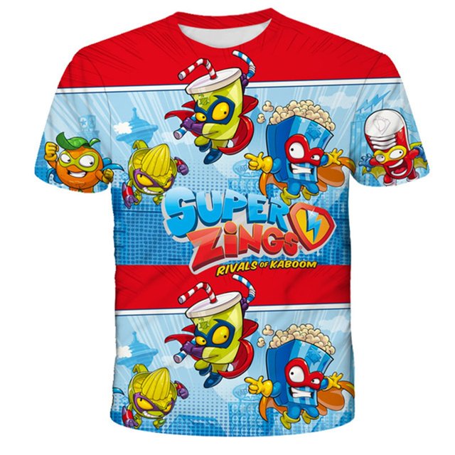 Camisetas Super Zings para niños y niñas, disfraces, novedad de verano 2023, camisetas para niños, ropa informal de dibujos animados para niños, camisetas de cuello redondo 4T Gao Jinjia LED