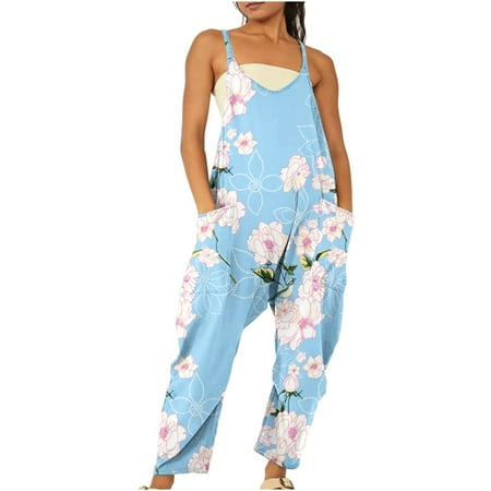 

Dyegold Jumpsuits for Women Casual Womens Jumpsuits Summer Tie Dye Floral Print Baggy Stretchy Playsuit Pant Casual Sleeveless V-Neck Rompers with Pocket