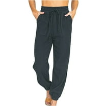 Bigersell Women's High Waist Pants Full Length Pants Women's Fashion Casual Solid Color High Waist Lace-up Loose Trousers Long Pants Ladies' High Waist Pants