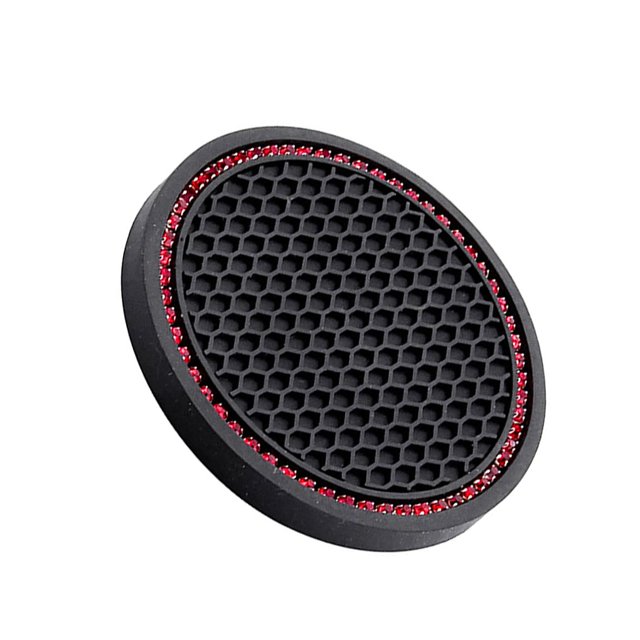 Kenally Posavasos para coche, almohadilla para taza de agua, soporte antideslizante para botella, alfombrilla de Gel de sílice para Automoción decorativa y accesorios diamante rojo sobre negro
