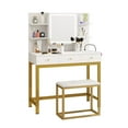 thumbnail image 4 of Dextrus Makeup Vanity Set with Lighted Mirror & Power Outlet, Hidden Storage Shelves, Vanity Dressing Table with Drawers & Cushioned Stool, Dressing Table for Girls, Women, White, 4 of 13