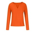 thumbnail image 3 of IROINNID Discount Womens Long Sleeve V-Neck Shirts Solid Color Comfortable Loose T-shirt Blouse Lounge Tops,Orange, 3 of 4