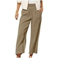 thumbnail image 2 of Fartey Women's Summer Casual Cotton Linen Pants Solid Color Elastic Waist Loose Fit Straight Leg Crop Pants Breathable Lightweight Beach Ankle Trousers with Pockets, 2 of 6