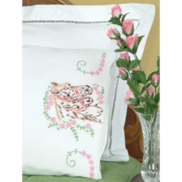 Jack Dempsey Stamped Pillowcases W/White Perle Edge 2/Pkg-Mare & Colt - 1600 142