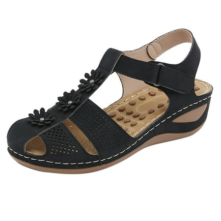 

LIANGP Women s Sandalss Wedge Flower Summer Comfortable Platform Bohemia Shoes Sandals With Arch Support Massage Function Casual Thong Sandal Women s Shoes Black Size 7