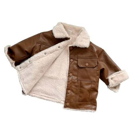 

Cathalem Big Kid Coat Toddler Coats Girls Puffy Jacket Wear Children Boys Girls Leather Coat Boys Handsome Locomotive Leisure Outdoor (Coffee 5-6 Years)