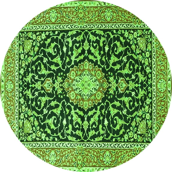 Ahgly Company Indoor Round Medallion Green Traditional Area Rugs, 5' Round