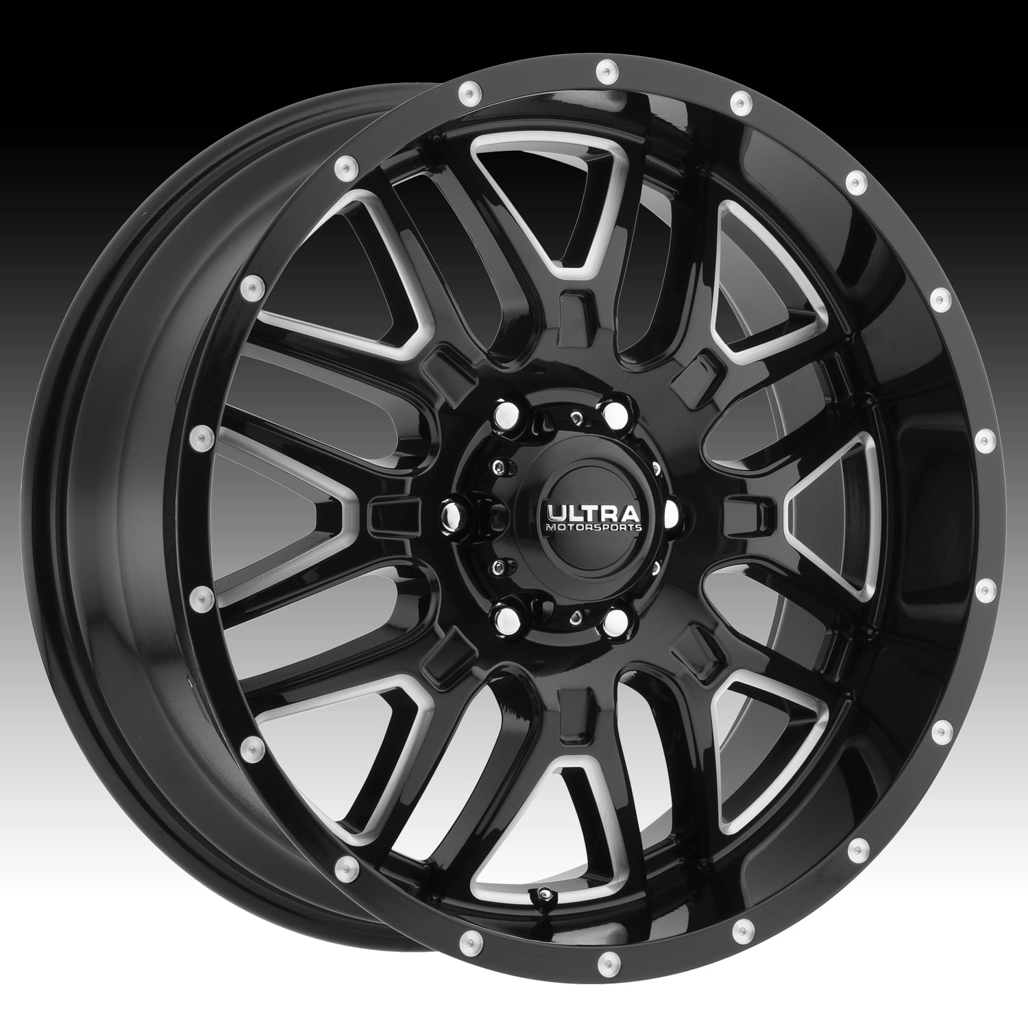 Ultra 203BM Hunter Wheel Automotive Rim, 17x9", 6x135mm, +18et, Gloss Black CNC Milled Accents Clear Coat