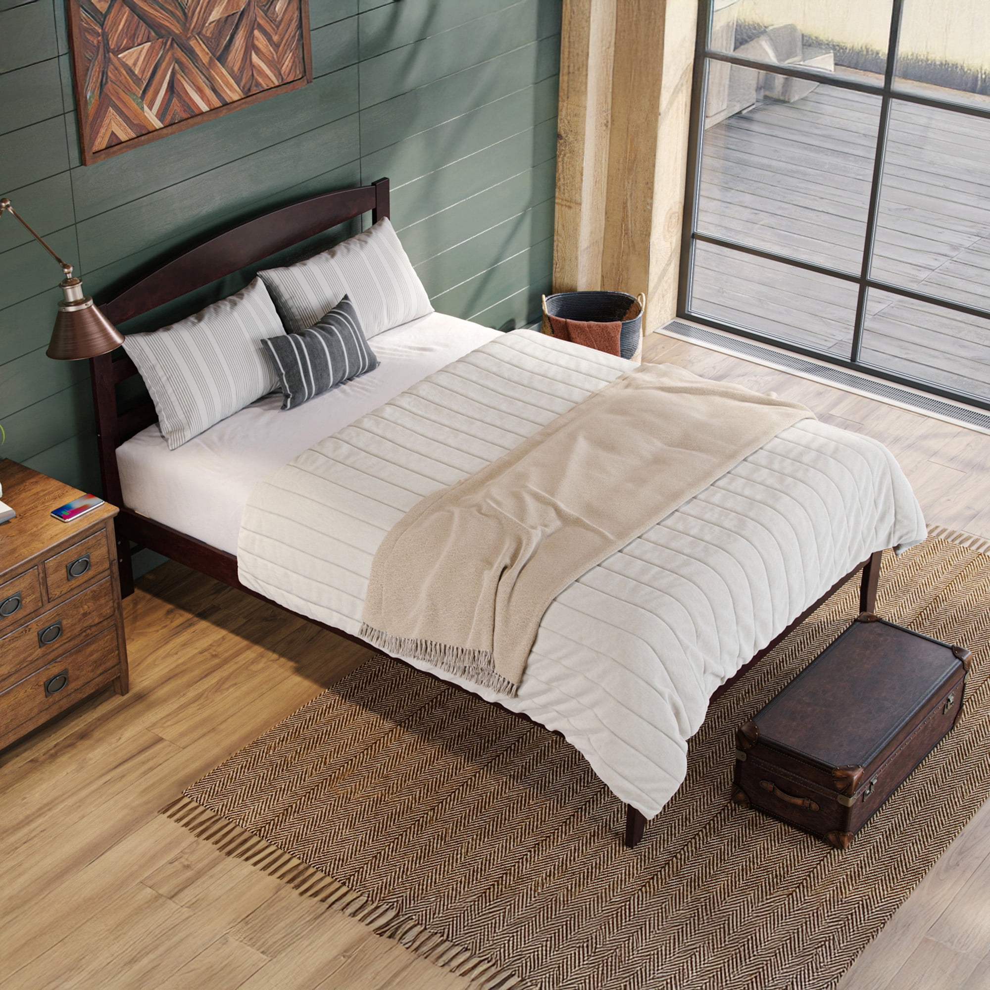 AFI Warren 14" Queen Wood Platform Bed Frame with Slatted Headboard, Espresso