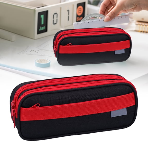 CSSJKYJ Soft Quilted Large Pencil Pouch Organizer with Wide Opening for Studying - Extra Big Capacity Pen Pencil Bag with Zipper, Portable Pencil Case Box, College, Cosmetic Gift,Red