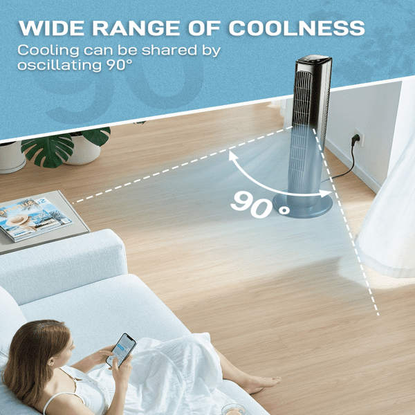 Alvantor 36-Inch Oscillating Tower Fan with Remote Control, 3 Speeds, 3 Modes and 9-Hour Timer, Black