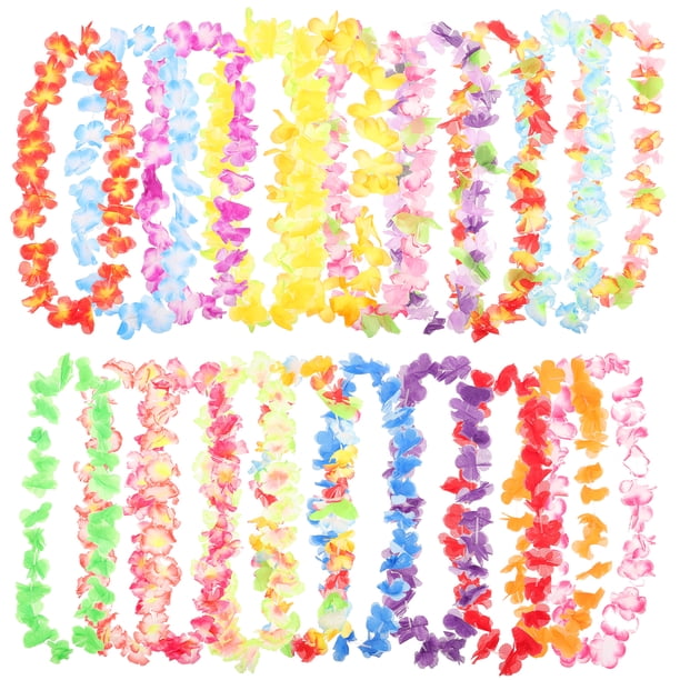 50 collares de leis hawaianos coloridos, guirnalda de flores, recuerdos de fiesta tropical Luau, accesorio para disfraz de playa Hula (colores surtidos)