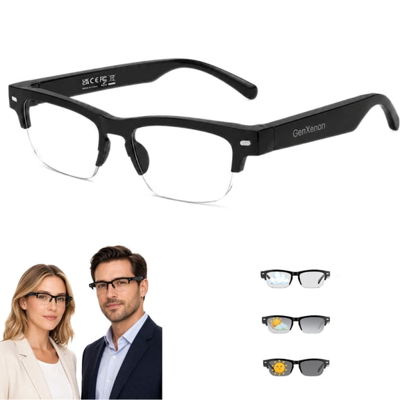 GenXenon Bluetooth Smart Glasses with Polarized Sunglasses Lenses,Open-Ear Audio Wireless Sunglasses for Men Women,Hands-Free Calls & Music,UV400 Protection,Voice Assistant,8H Playtime