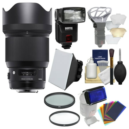Sony Cybershot Camera Lens Sigma 85mm f/1.4 ART DG HSM Lens with Flash + Soft Box + Filters Kit for Sony Alpha E-Mount Cameras ()