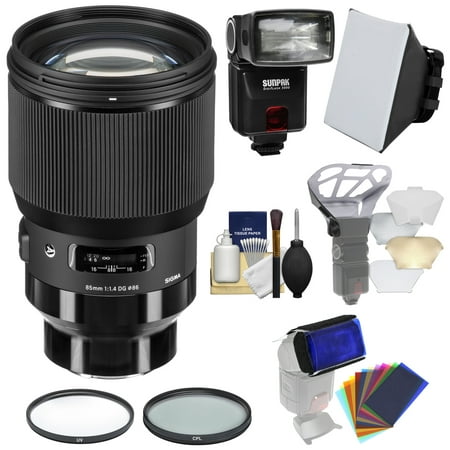 Sigma 85mm f/1.4 ART DG HSM Lens with Flash + Soft Box + Filters Kit for Sony Alpha E-Mount Cameras