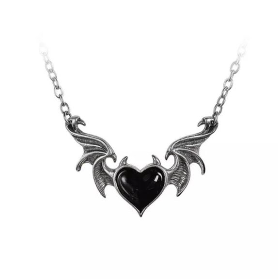 HOOUN Angel Devil Wings Love Heart Crystal Pendant Necklace Gothic Women Jewelry Gifts-4#Black Heart Demon wings