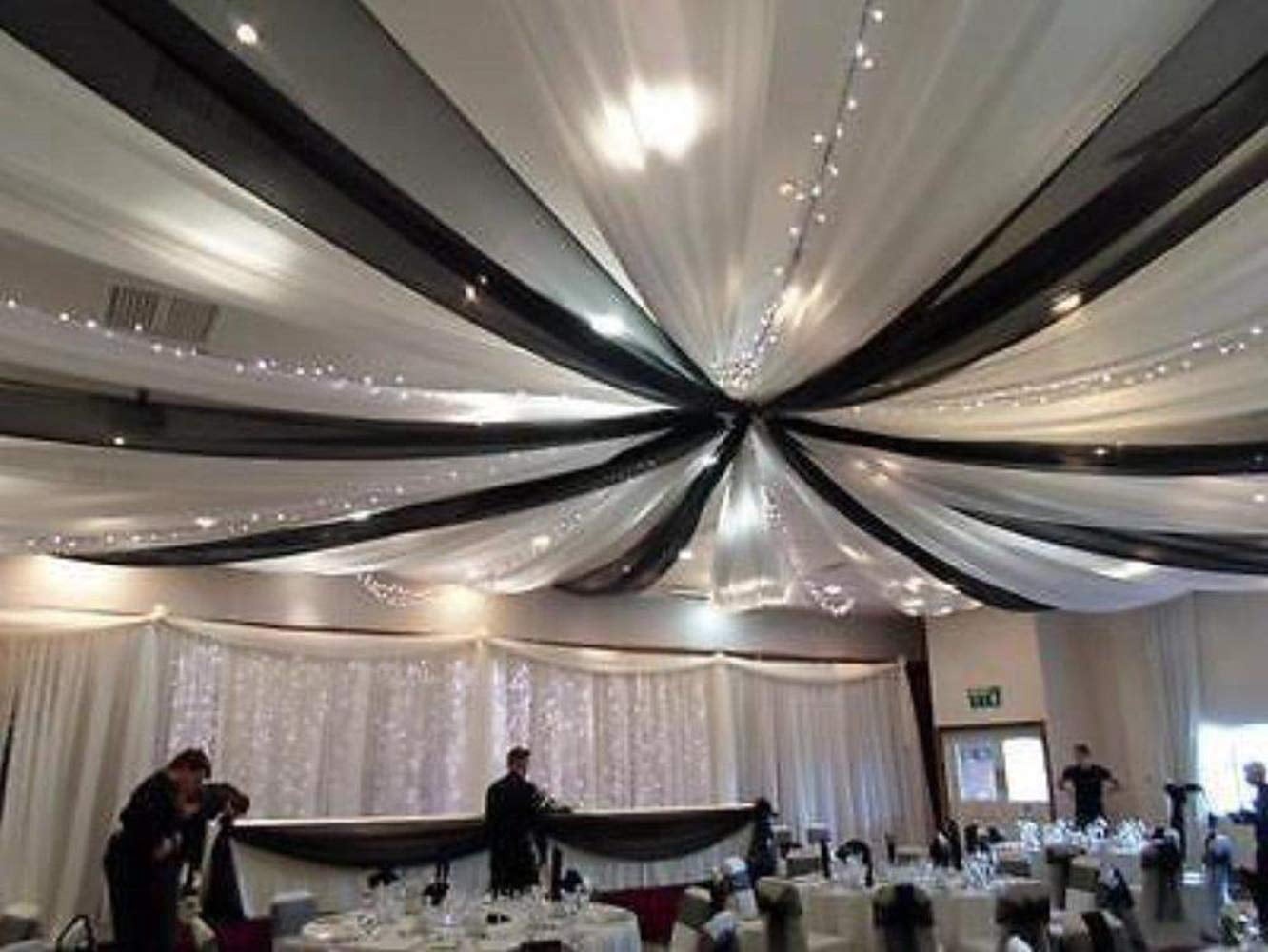 AK TRADING CO. 120" Wide (10Ft Wide) Voile Ceiling Drapes Sheer Curtain Panels with 4" Pocket for Wedding Venues, Banquet Halls, Corporate Events & Photobooth - White, 10 ft x 40 ft