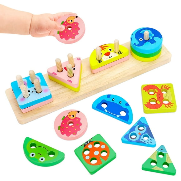 Pearoft Wooden Toys for 1 2 3 Year Olds Baby Toys 12 18 24 Months Girl Boy Montessori Sensory Toys for Toddler Educational Stacking Blocks Toys Age 1 2 3 Kids Birthday Gift Babies Shape Sorter